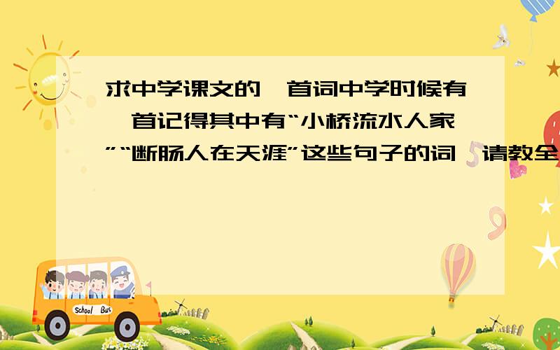 求中学课文的一首词中学时候有一首记得其中有“小桥流水人家”“断肠人在天涯”这些句子的词,请教全文和作者,