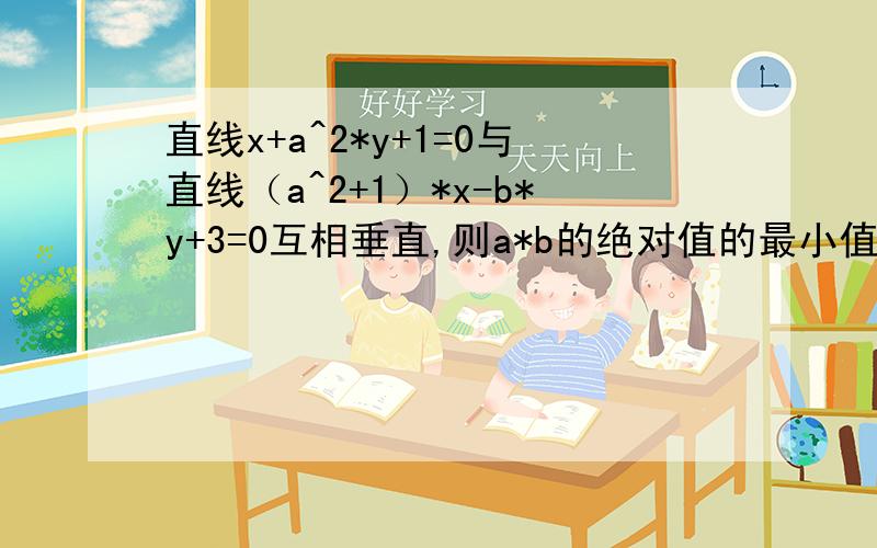 直线x+a^2*y+1=0与直线（a^2+1）*x-b*y+3=0互相垂直,则a*b的绝对值的最小值是________