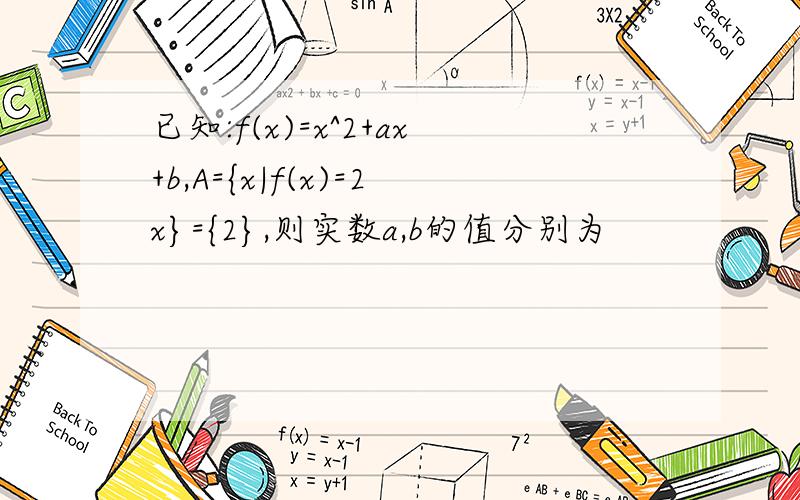 已知:f(x)=x^2+ax+b,A={x|f(x)=2x}={2},则实数a,b的值分别为