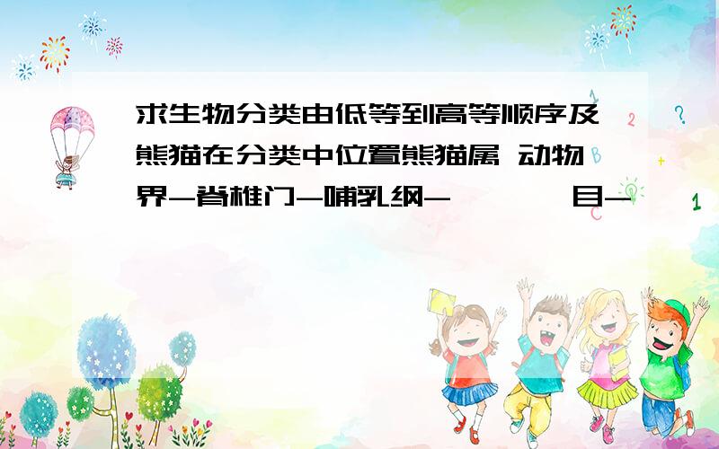 求生物分类由低等到高等顺序及熊猫在分类中位置熊猫属 动物界-脊椎门-哺乳纲-       目-      科-      属-      种