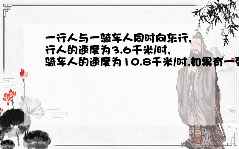 一行人与一骑车人同时向东行,行人的速度为3.6千米/时,骑车人的速度为10.8千米/时,如果有一列火车从他们背后开过,他通过行人用22秒,通过行人用26秒,问这列车的车身长多少米?