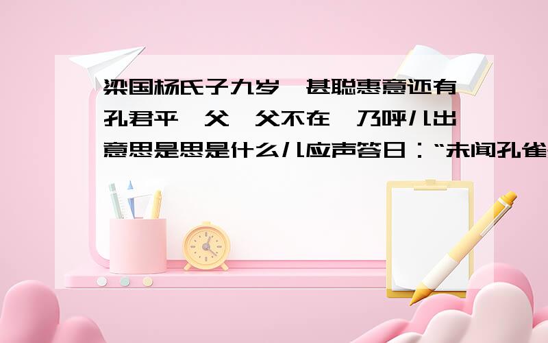 梁国杨氏子九岁,甚聪惠意还有孔君平诣父,父不在,乃呼儿出意思是思是什么儿应声答日：“未闻孔雀是夫子家禽.意思是