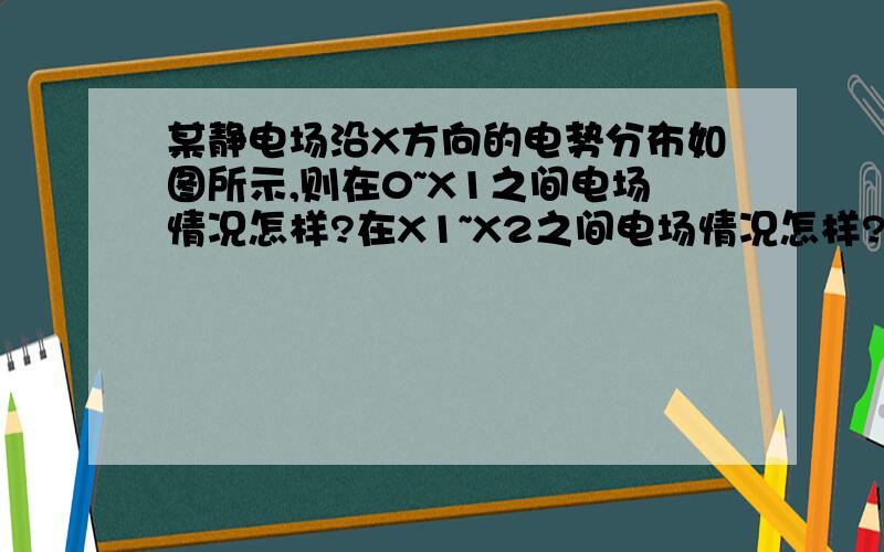 某静电场沿X方向的电势分布如图所示,则在0~X1之间电场情况怎样?在X1~X2之间电场情况怎样?