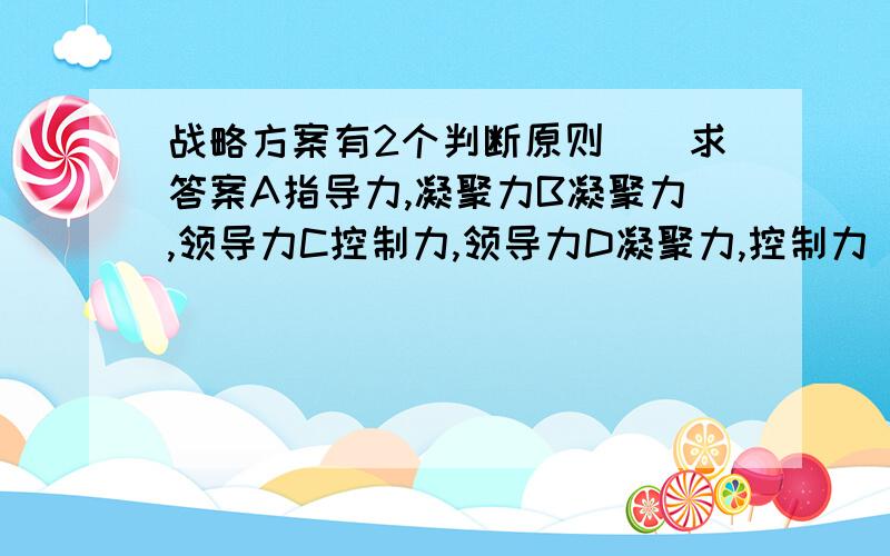 战略方案有2个判断原则()求答案A指导力,凝聚力B凝聚力,领导力C控制力,领导力D凝聚力,控制力