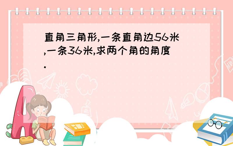 直角三角形,一条直角边56米,一条36米,求两个角的角度.