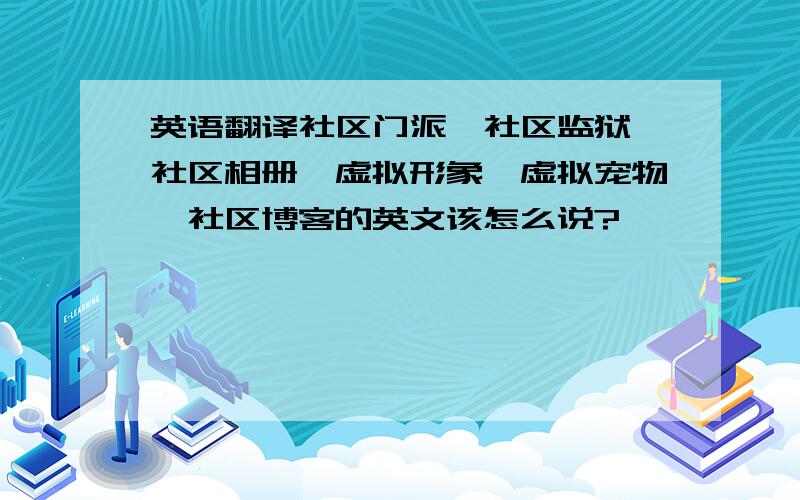 英语翻译社区门派、社区监狱、社区相册、虚拟形象、虚拟宠物、社区博客的英文该怎么说?