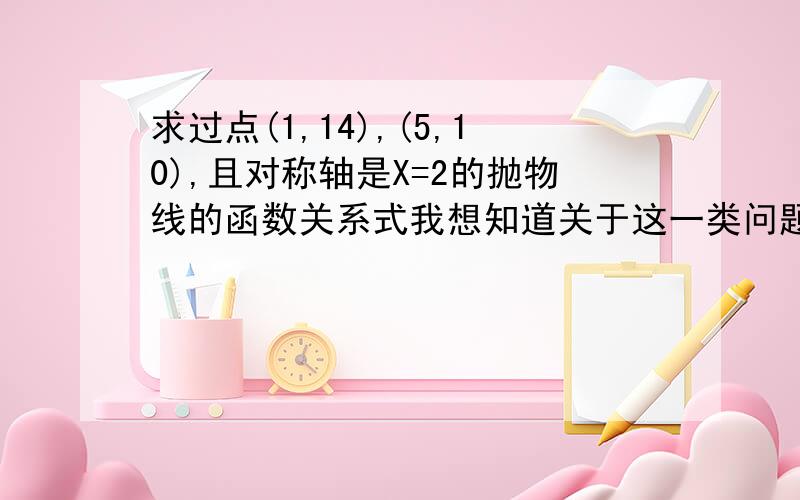 求过点(1,14),(5,10),且对称轴是X=2的抛物线的函数关系式我想知道关于这一类问题的解题过程,