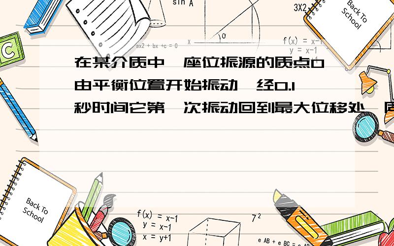 在某介质中,座位振源的质点O由平衡位置开始振动,经0.1秒时间它第一次振动回到最大位移处,同时,产生的横波平方向右转播了50㎝,在O点右侧有一质点P,该点与O点相距8㎝,求这列横波的速度?