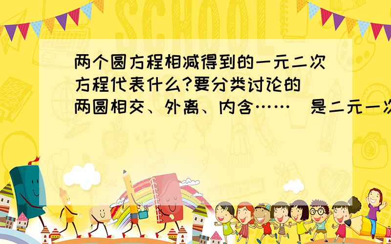 两个圆方程相减得到的一元二次方程代表什么?要分类讨论的（两圆相交、外离、内含……）是二元一次方程！