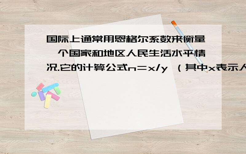 国际上通常用恩格尔系数来衡量一个国家和地区人民生活水平情况.它的计算公式n＝x/y （其中x表示人均食品支出总额,y表示人均个人消费支出总额）且y＝2x＋475 各种类型家庭家庭类型 贫困