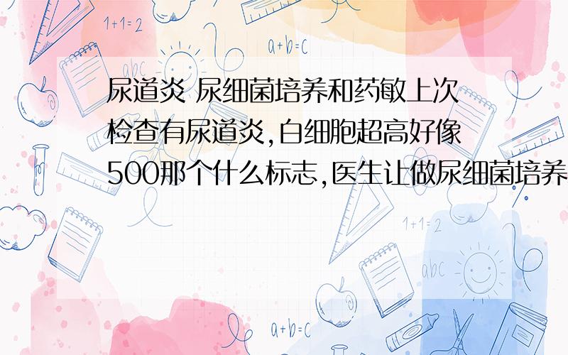 尿道炎 尿细菌培养和药敏上次检查有尿道炎,白细胞超高好像500那个什么标志,医生让做尿细菌培养和药敏,因为没有太多时间就没有做,这段时间休假想去做这两项检查,请问前后总共需要多少