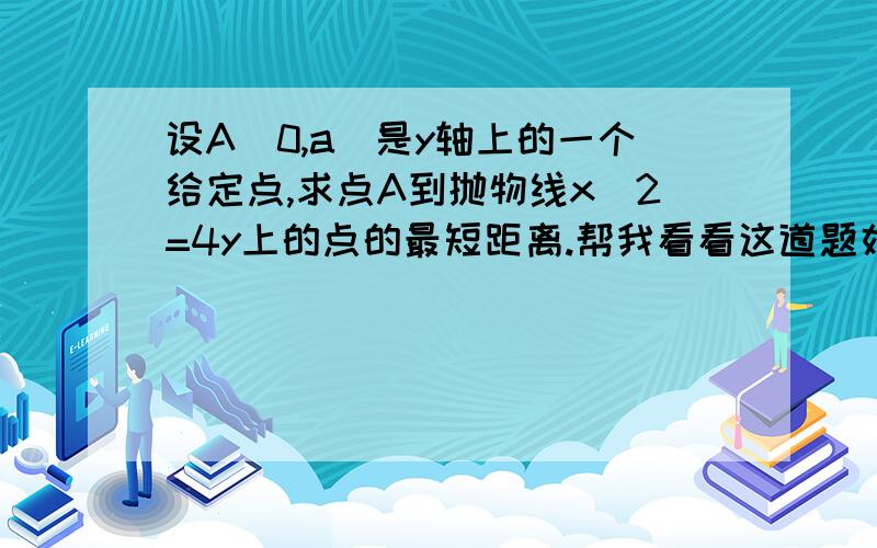 设A（0,a）是y轴上的一个给定点,求点A到抛物线x^2=4y上的点的最短距离.帮我看看这道题好么