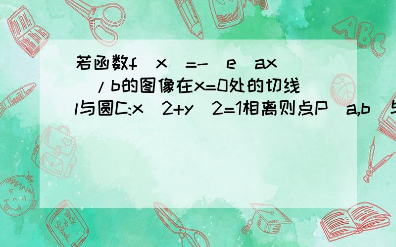 若函数f(x)=-(e^ax)/b的图像在x=0处的切线l与圆C:x^2+y^2=1相离则点P(a,b)与圆C的位置关系是