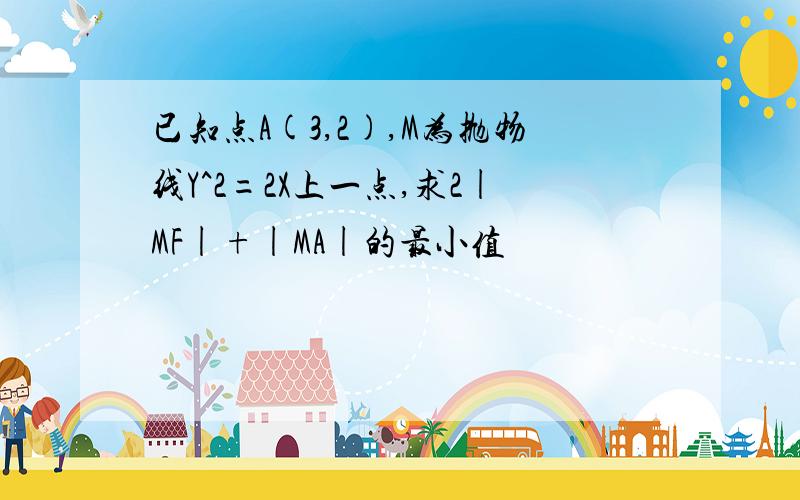 已知点A(3,2),M为抛物线Y^2=2X上一点,求2|MF|+|MA|的最小值