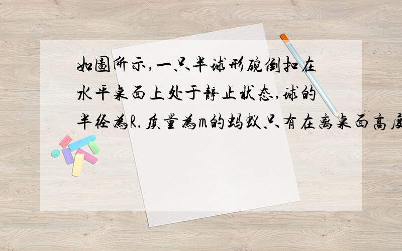 如图所示,一只半球形碗倒扣在水平桌面上处于静止状态,球的半径为R.质量为m的蚂蚁只有在离桌面高度大于或等于五分之四R时,才能停在碗上.那么蚂蚁和碗面间的最大静摩擦力为我实在没看