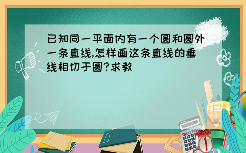 已知同一平面内有一个圆和圆外一条直线,怎样画这条直线的垂线相切于圆?求教