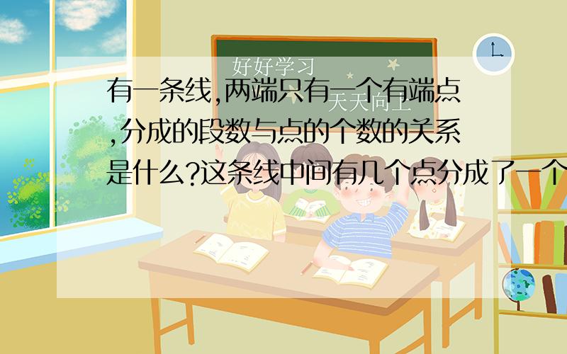 有一条线,两端只有一个有端点,分成的段数与点的个数的关系是什么?这条线中间有几个点分成了一个一个的线段,但是最后没有端点