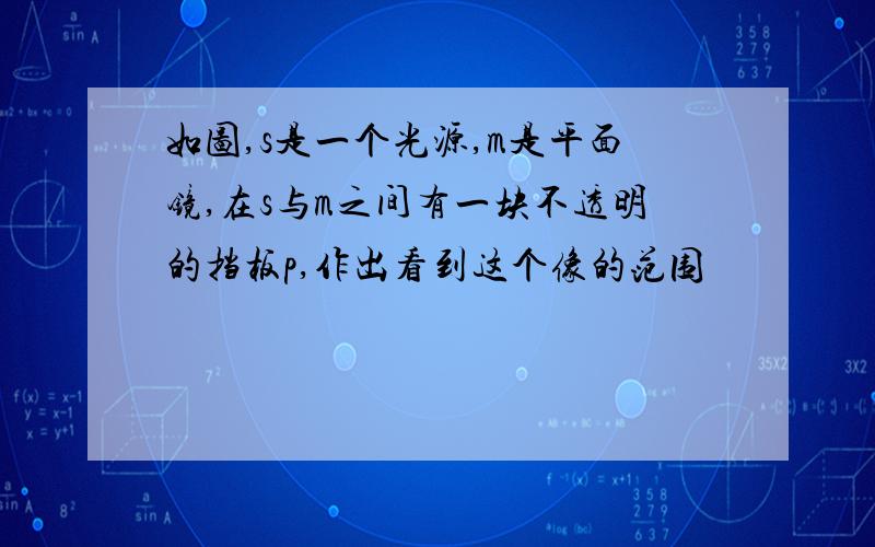 如图,s是一个光源,m是平面镜,在s与m之间有一块不透明的挡板p,作出看到这个像的范围