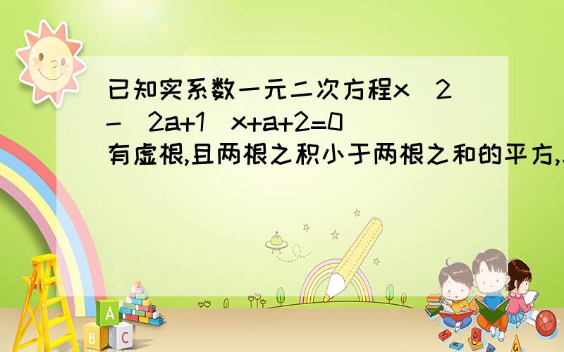 已知实系数一元二次方程x^2-(2a+1)x+a+2=0有虚根,且两根之积小于两根之和的平方,求a的取值范围