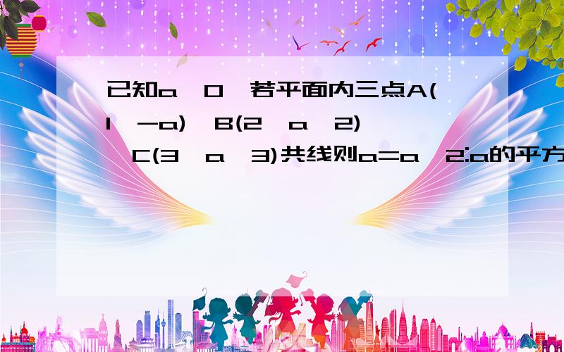 已知a>0,若平面内三点A(1,-a),B(2,a^2),C(3,a^3)共线则a=a^2:a的平方a^3：a的三次方