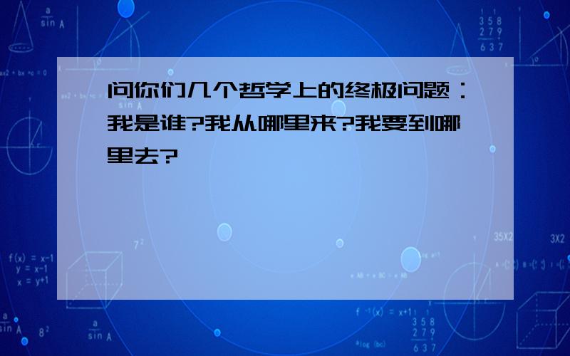 问你们几个哲学上的终极问题：我是谁?我从哪里来?我要到哪里去?