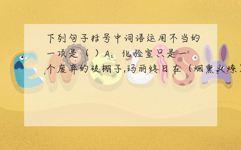 下列句子括号中词语运用不当的一项是（ ）A：化验室只是一个废弃的破棚子,玛丽终日在（烟熏火燎）中搅拌这锅里的矿渣.B：她（一气呵成）,埋头工作到67 岁离开人世,离开心爱的实验室.C