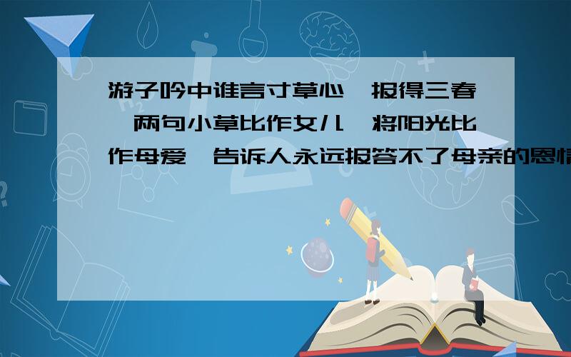 游子吟中谁言寸草心,报得三春晖两句小草比作女儿,将阳光比作母爱,告诉人永远报答不了母亲的恩情.成语寸草春晖来源如此.是对还是错