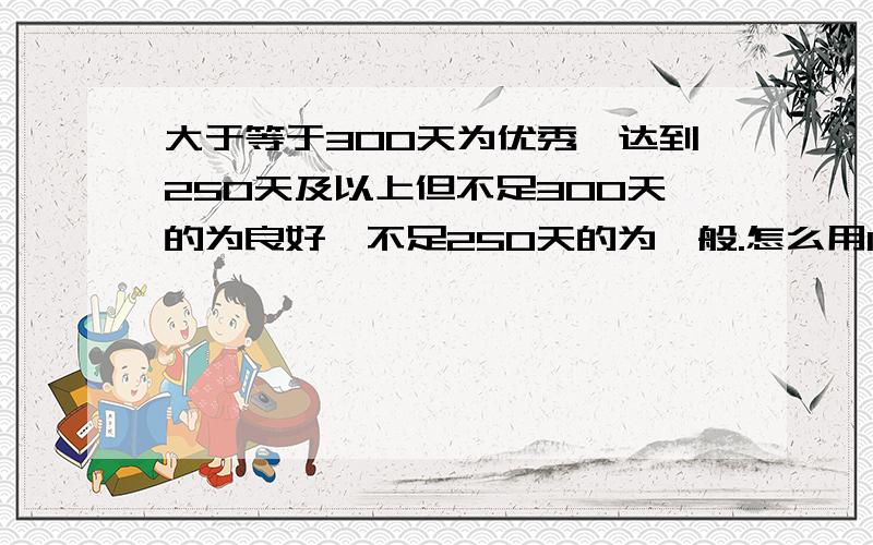 大于等于300天为优秀,达到250天及以上但不足300天的为良好,不足250天的为一般.怎么用If函数?