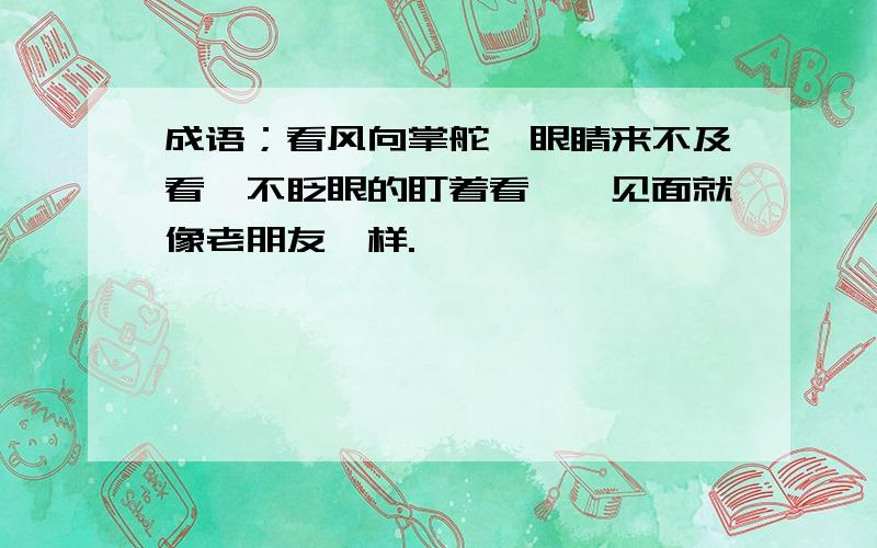 成语；看风向掌舵,眼睛来不及看,不眨眼的盯着看,一见面就像老朋友一样.