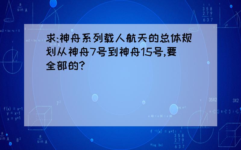 求:神舟系列载人航天的总体规划从神舟7号到神舟15号,要全部的?