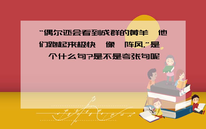 “偶尔还会看到成群的黄羊,他们跑起来极快,像一阵风.”是一个什么句?是不是夸张句呢、