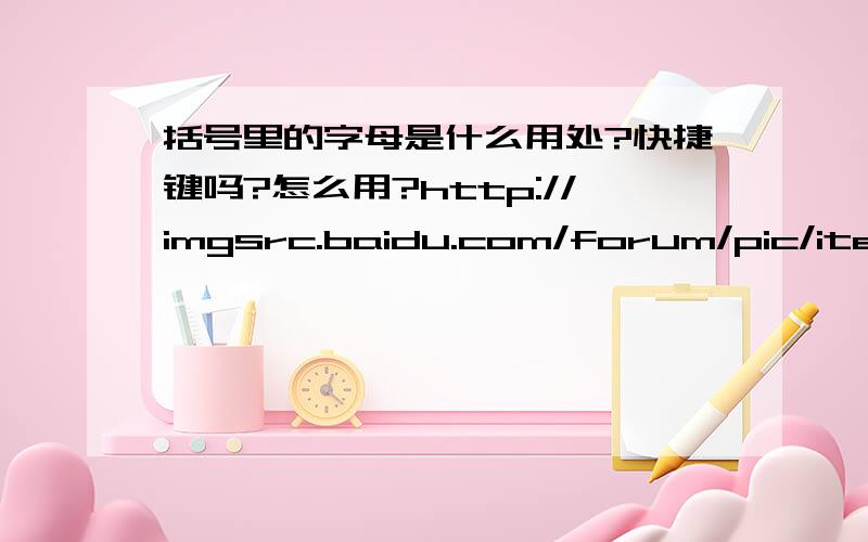 括号里的字母是什么用处?快捷键吗?怎么用?http://imgsrc.baidu.com/forum/pic/item/f3160924155c9f4cd40742cf.jpg如图