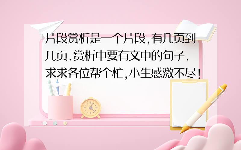 片段赏析是一个片段,有几页到几页.赏析中要有文中的句子.求求各位帮个忙,小生感激不尽!