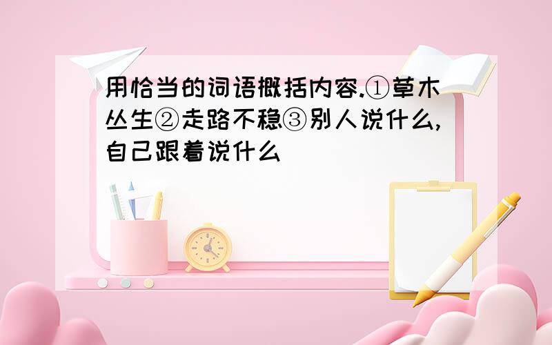 用恰当的词语概括内容.①草木丛生②走路不稳③别人说什么,自己跟着说什么