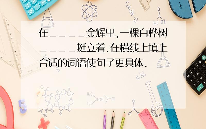 在____金辉里,一棵白桦树____挺立着.在横线上填上合适的词语使句子更具体.