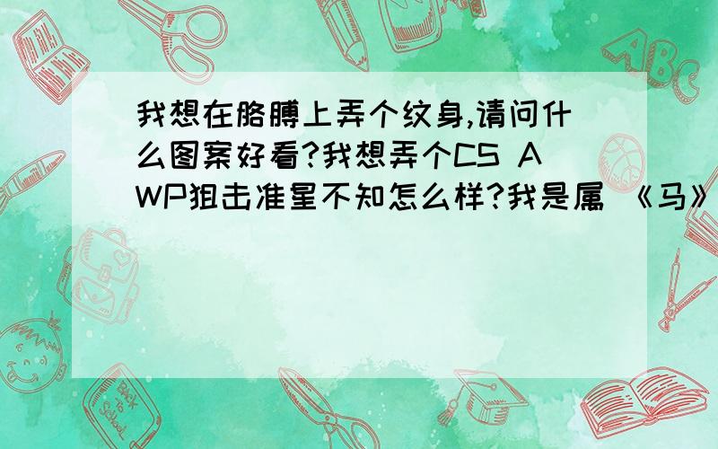 我想在胳膊上弄个纹身,请问什么图案好看?我想弄个CS AWP狙击准星不知怎么样?我是属 《马》 的不喜欢刻龙什么的,就有什么经典的图案就行了,小一点的 比如 一箭穿心...这类的.