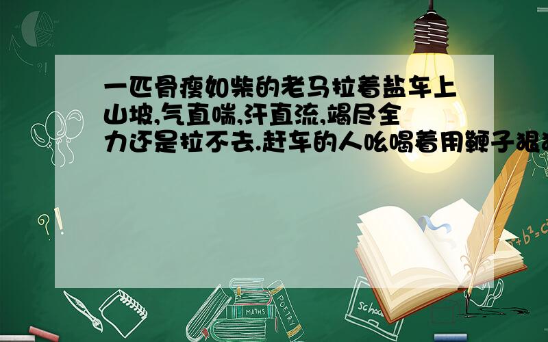 一匹骨瘦如柴的老马拉着盐车上山坡,气直喘,汗直流,竭尽全力还是拉不去.赶车的人吆喝着用鞭子狠狠打它.这时,一个路过的相马的人看见了,心疼得流下泪.请你展开想象,写出老马临死前想对