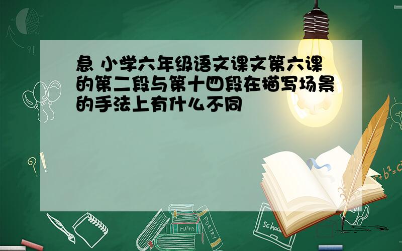 急 小学六年级语文课文第六课的第二段与第十四段在描写场景的手法上有什么不同