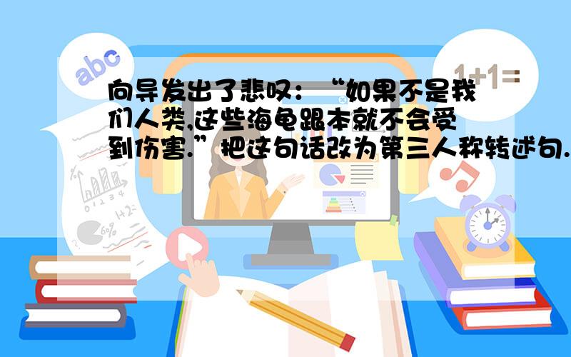 向导发出了悲叹：“如果不是我们人类,这些海龟跟本就不会受到伤害.”把这句话改为第三人称转述句.快``````````