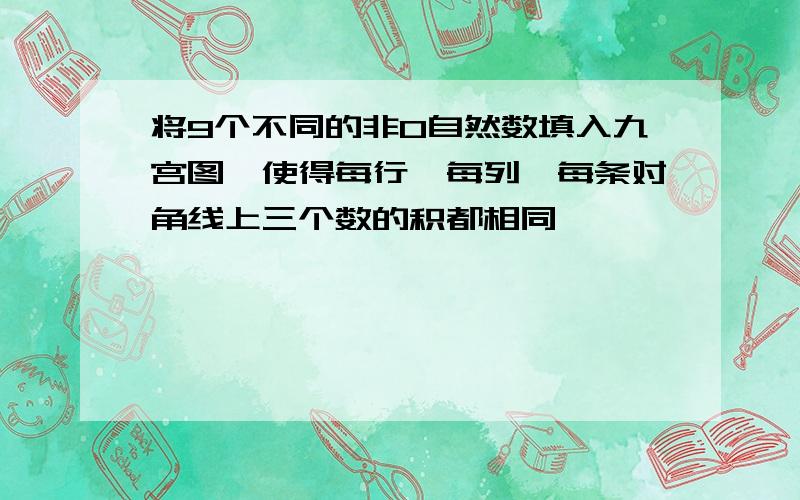 将9个不同的非0自然数填入九宫图,使得每行,每列,每条对角线上三个数的积都相同