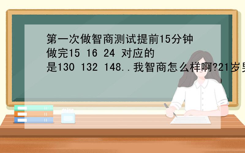 第一次做智商测试提前15分钟做完15 16 24 对应的是130 132 148..我智商怎么样啊?21岁男