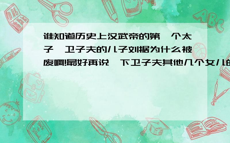 谁知道历史上汉武帝的第一个太子,卫子夫的儿子刘据为什么被废啊!最好再说一下卫子夫其他几个女儿的归宿还有,卫子夫是不是死在刘彻前面的?