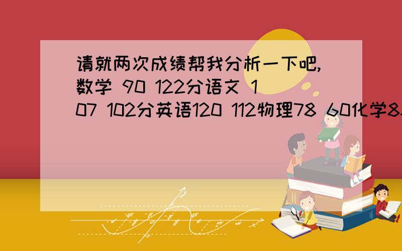 请就两次成绩帮我分析一下吧,数学 90 122分语文 107 102分英语120 112物理78 60化学83 55生物65 70语数英150分的卷子,物理110,化学100,生物90的卷子我想考厦门大学,不好意思地说其实我更想考复旦.我