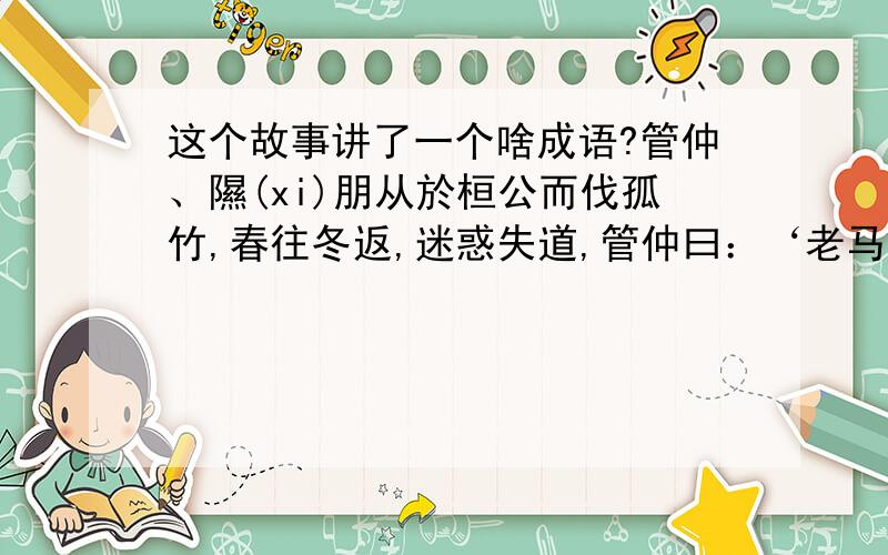 这个故事讲了一个啥成语?管仲、隰(xi)朋从於桓公而伐孤竹,春往冬返,迷惑失道,管仲曰：‘老马之智可用也.’乃放老马而随之,遂得道.”行山中无水,隰朋曰：“蚁冬居山之阳,夏居山之阴,蚁