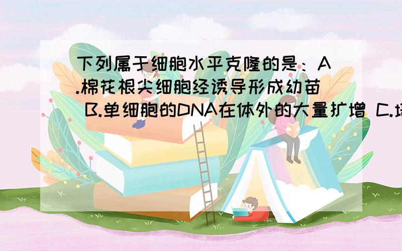 下列属于细胞水平克隆的是：A.棉花根尖细胞经诱导形成幼苗 B.单细胞的DNA在体外的大量扩增 C.培养动物杂交