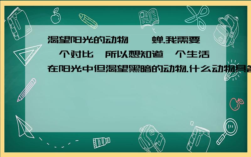 渴望阳光的动物——蝉.我需要一个对比,所以想知道一个生活在阳光中但渴望黑暗的动物.什么动物具备这样的特征啊.