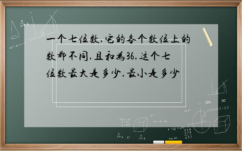 一个七位数,它的各个数位上的数都不同,且和为36,这个七位数最大是多少,最小是多少