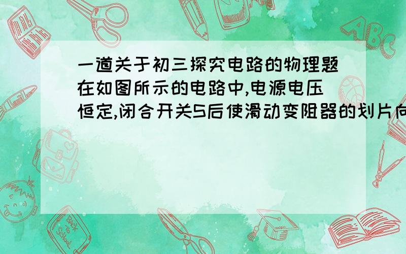 一道关于初三探究电路的物理题在如图所示的电路中,电源电压恒定,闭合开关S后使滑动变阻器的划片向右滑动,则A、电压表示数变大,电流表示数变小B、电压表示数变小,电流表示数变大 C、电