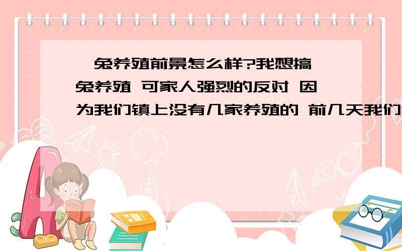 獭兔养殖前景怎么样?我想搞獭兔养殖 可家人强烈的反对 因为我们镇上没有几家养殖的 前几天我们这边有一家养殖的 可 也快到出栏了 一场病  几百只兔子 没几天 就死了 一半多 赔进去了好