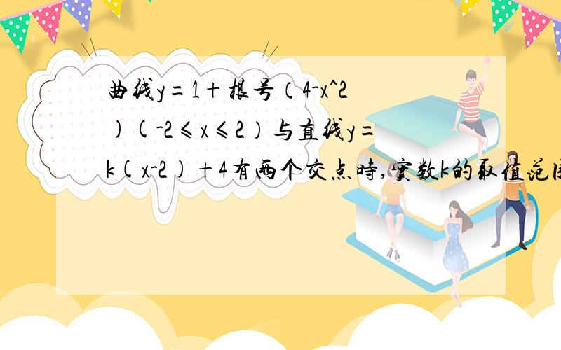 曲线y=1+根号（4-x^2)(-2≤x≤2）与直线y=k(x-2)+4有两个交点时,实数k的取值范围是注意 是要范围范围!